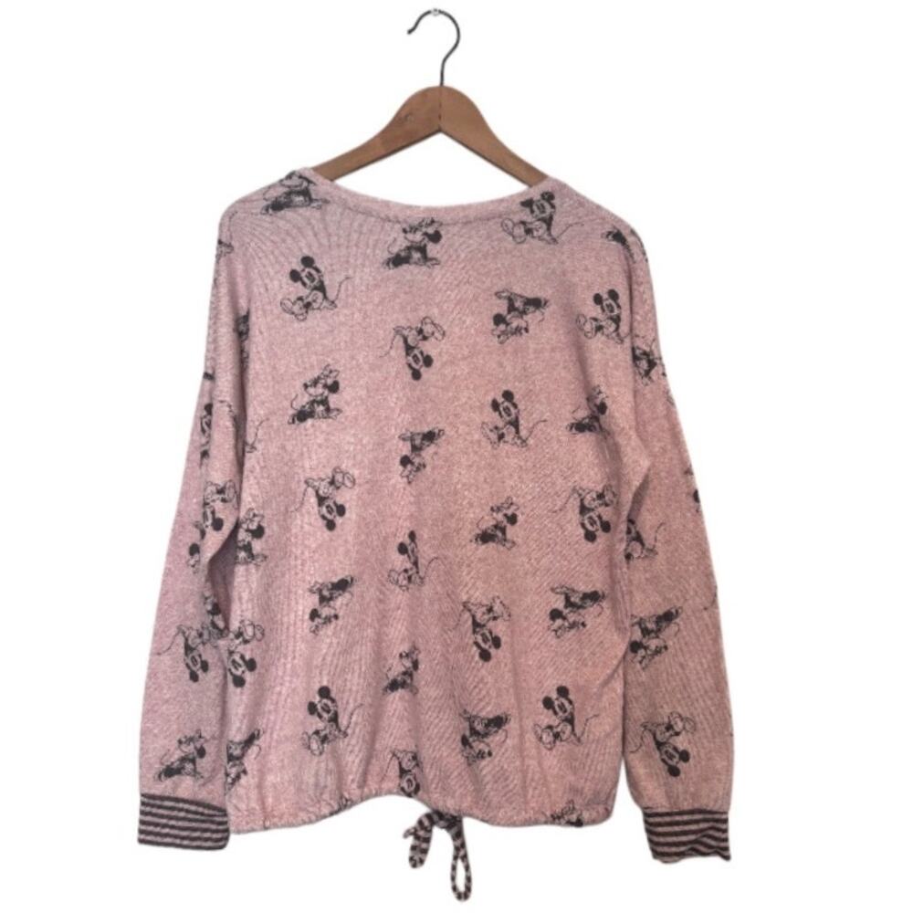 Disney Mickey Mouse Sweater Women Pink Knit Long Sleeve Graphic Top Size M
